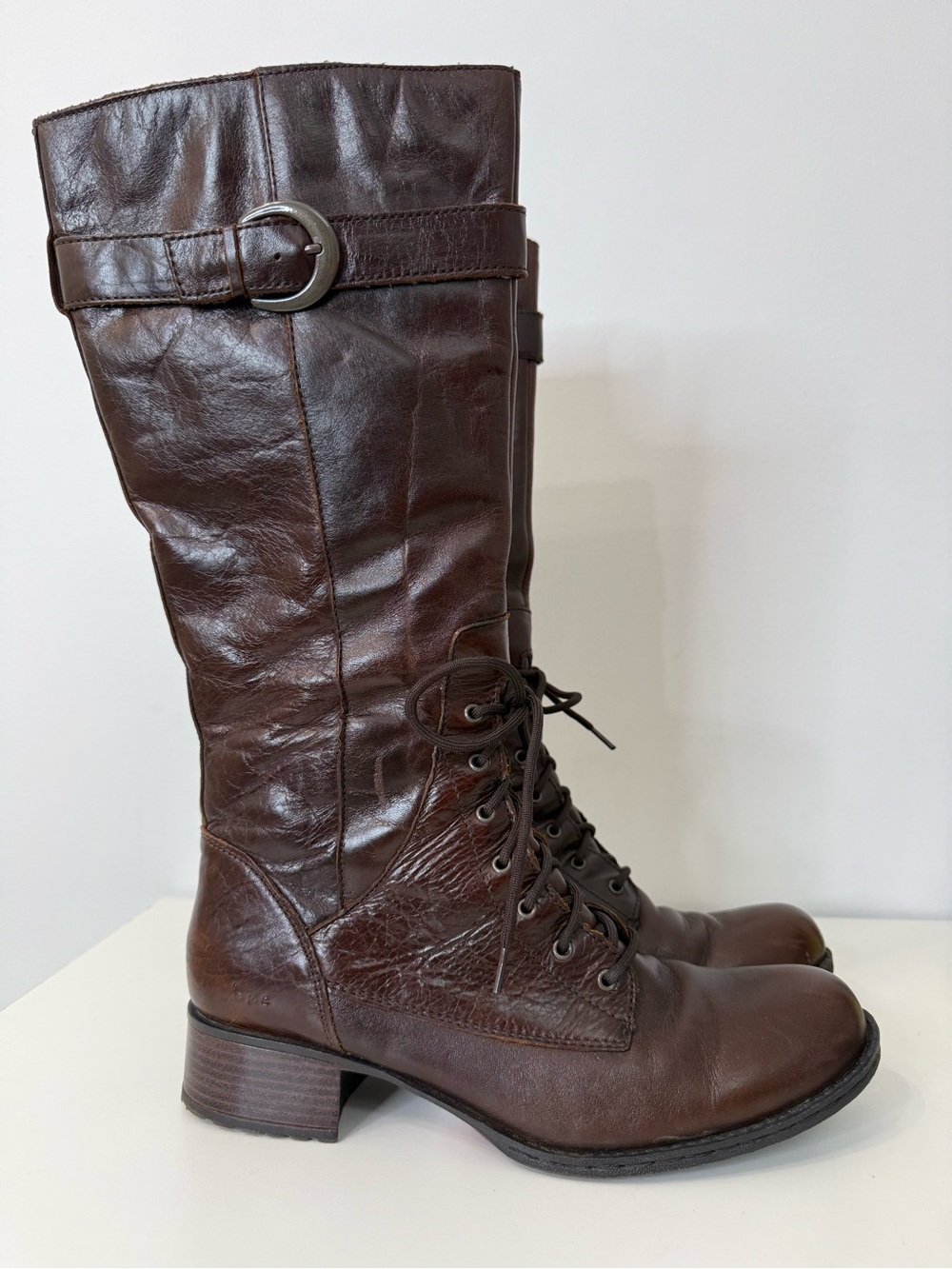 B.O.C. Born Concept Brown Leather Military Style Knee High Boot Women's Size 9